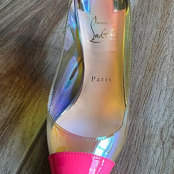 Christian Louboutin Debout 100 Patent Fushia Leather PVC Riviera Pumps. Eur. 37 - Picture 5 of 14